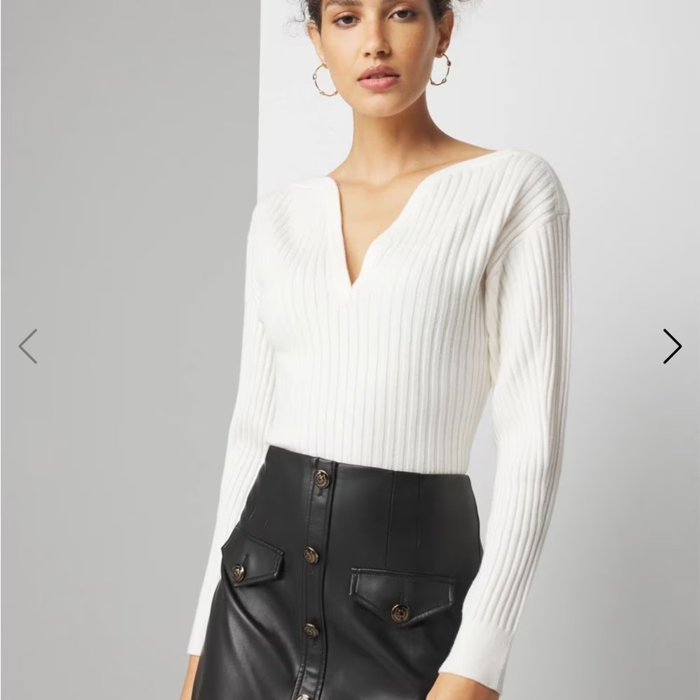 White House Black Market White V-Neck Sweater